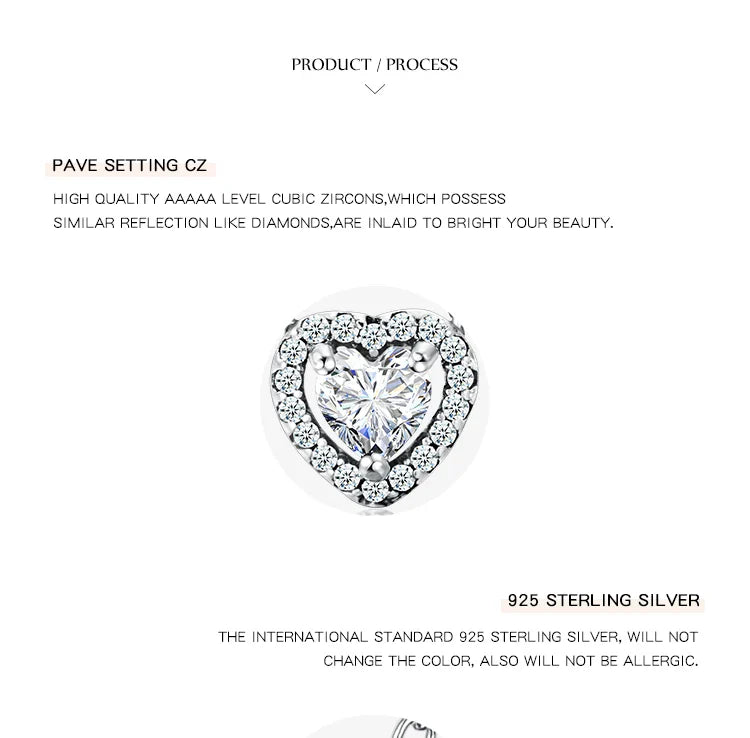 Real 925 Sterling Silver Clear CZ Heart Pendant Necklace for Women Chain Fashion Wedding Statement Jewelry Accessories