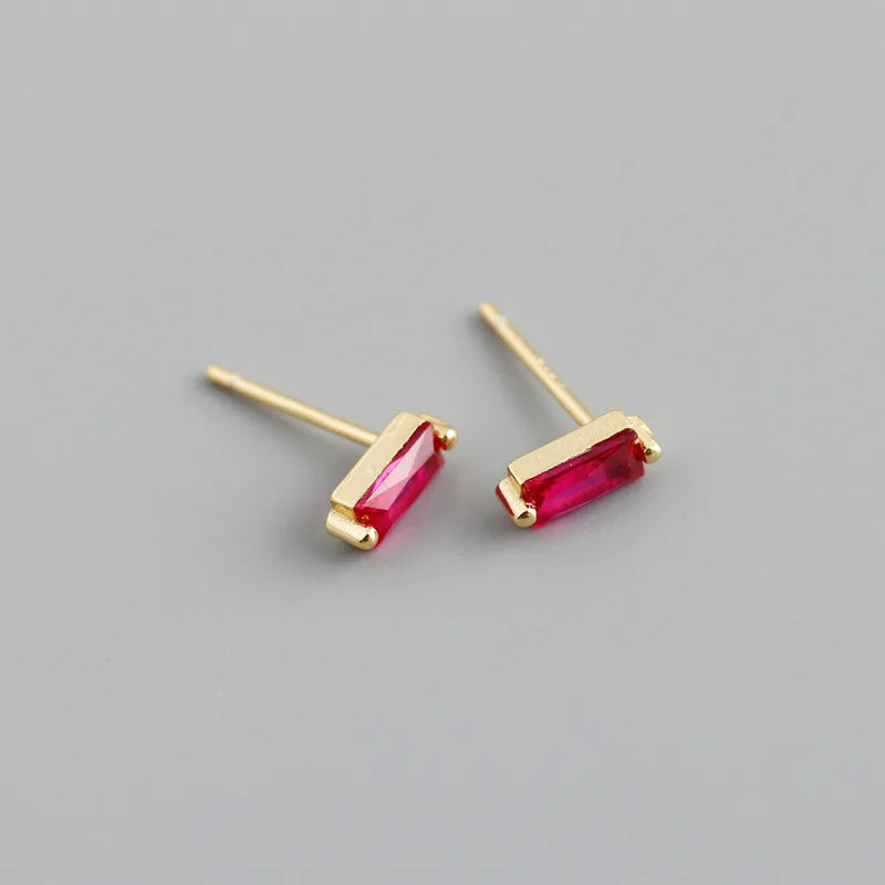 925 Sterling Silver Colorful Square Shiny Zircon Beads Piercing Stud Earrings for Women Fashion Gothic Exquisite Jewelry