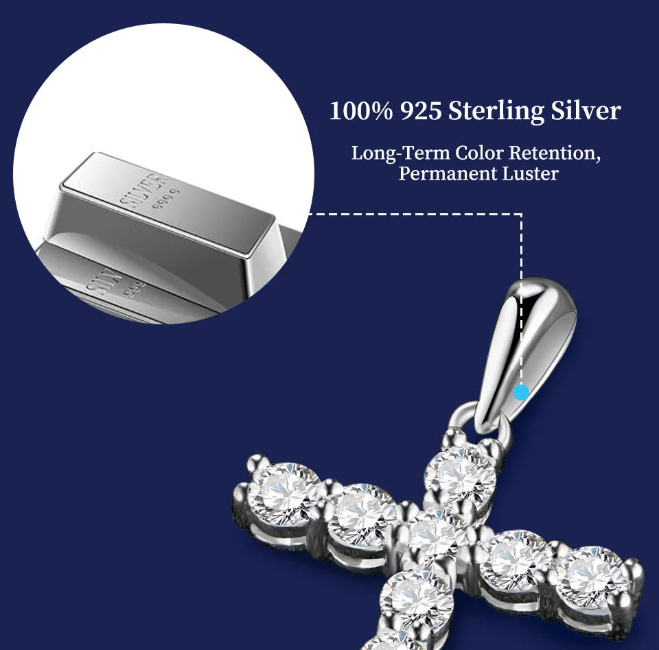 Handmade Cross Pendant Moissanite Solid Sterling 925 Silver Necklace For Women Luxury Jewelry for Engagement Christmas