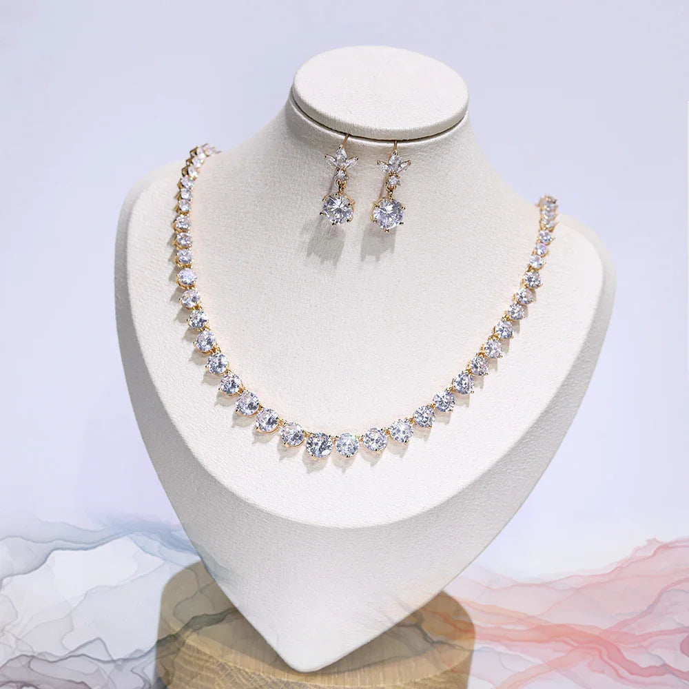 Fashion Water Drop Necklace A Necklace Set Composed Of Different Sizes Of Cubic Zirconia, Used For Party Wedding Jewelry