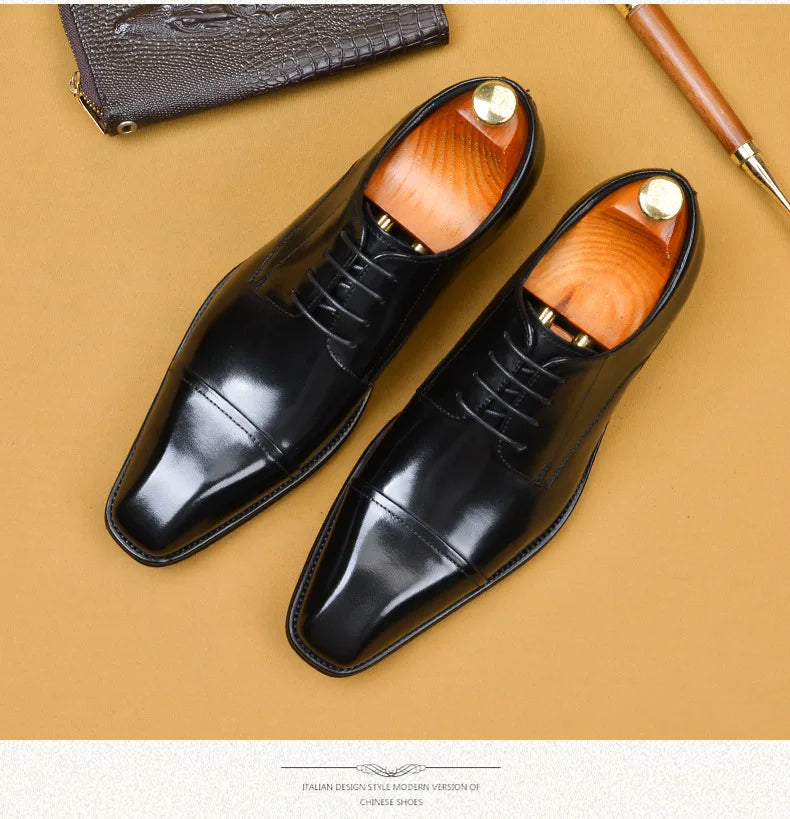 Brand Designer Men Dress Shoes Genuine Leather Lace Up Men's Shoe For Suit Black Office Party Formal Man Wedding Shoes