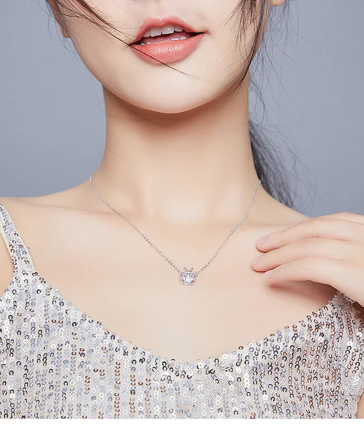 Genuine 925 Sterling Silver Pink CZ Ladybug Insect Chain Pendant Necklace for Women 45cm Kid Gifts Fine Jewelry SCN400