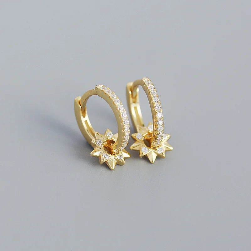 925 Sterling Silver Earring Zircon Sun Flower Ear Ring Geometric Style Water Drop Ear Bone Cute Temperament Woman Girl Ear Jewel