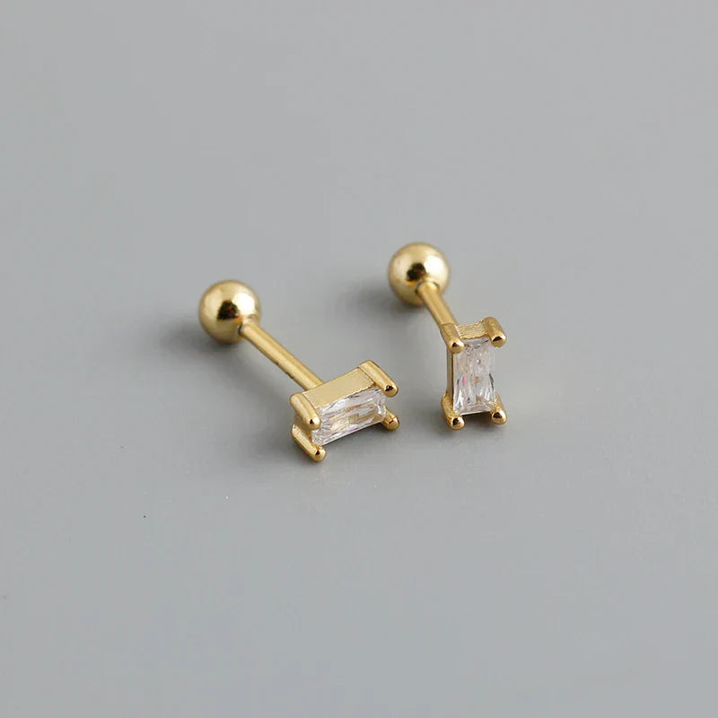925 Sterling Silver Colorful Square Shiny Zircon Beads Piercing Stud Earrings for Women Fashion Gothic Exquisite Jewelry