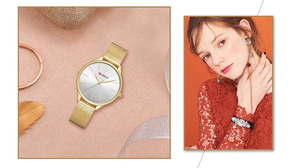Original Women's Luxury Watch Matte Dial Japanese Quartz Movement Stainless Steel Mesh Strap with Box