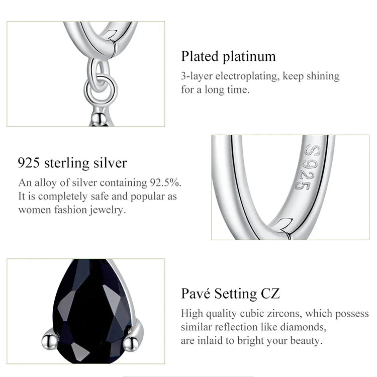 Silver Green Water Drop Earrings 925 Sterling Silver 4 Colors Drop Shape Earring for Women Statement  Jewelry