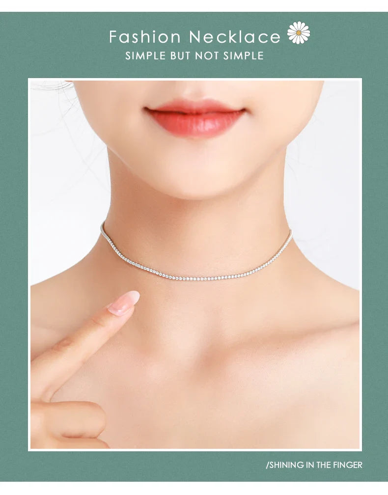 Classic Luxury Full Clear CZ Necklace Solid 925 Sterling Silver Sparkling Choker Necklaces For Women Statement Jewelry