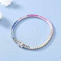 Pure Silver 17.5 CM Tennis Bracelet 4 mm Wide Square Chain With Full 2.5*2.5mm Bling Rainbow Zircon Real 925 Jewelry For Women