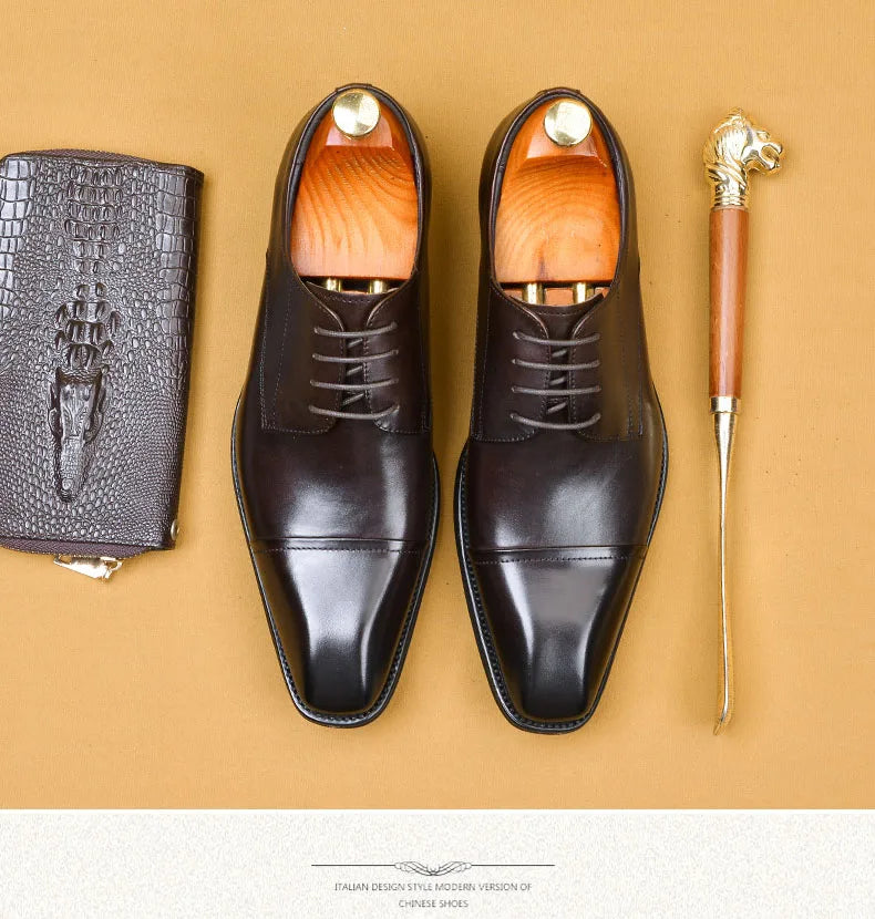 Brand Designer Men Dress Shoes Genuine Leather Lace Up Men's Shoe For Suit Black Office Party Formal Man Wedding Shoes