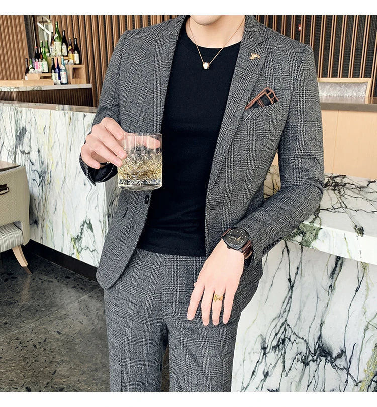 S-7XL Jacket + Pants / Luxurious High -end Brand Solid Color Men's Casual Business Slim Suit Two -piece Suit Groom Wedding Suit