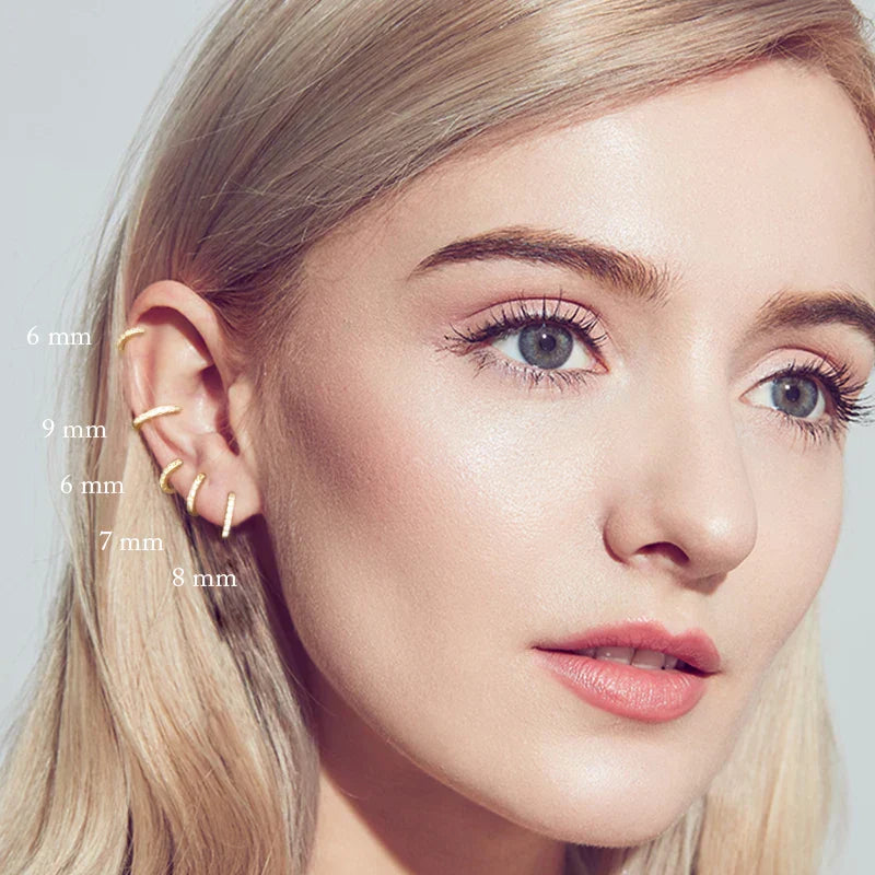 6/7/8/9mm Real 925 Sterling Silver Zircon Hoop Earrings for Women Huggie Earring Piercing Earings Jewelry Pendientes