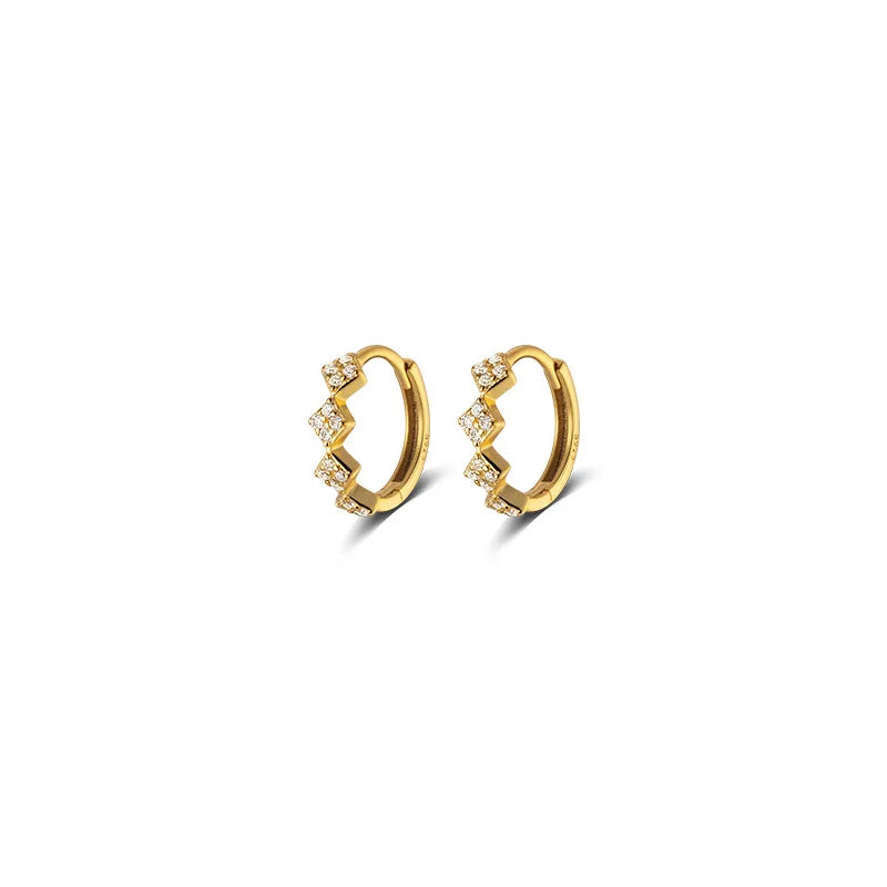 925 Sterling Silver Geometric Diamond Pavé CZ Zircon Charm Hoop Earrings for Women Fine French Huggies Piercing Jewelry