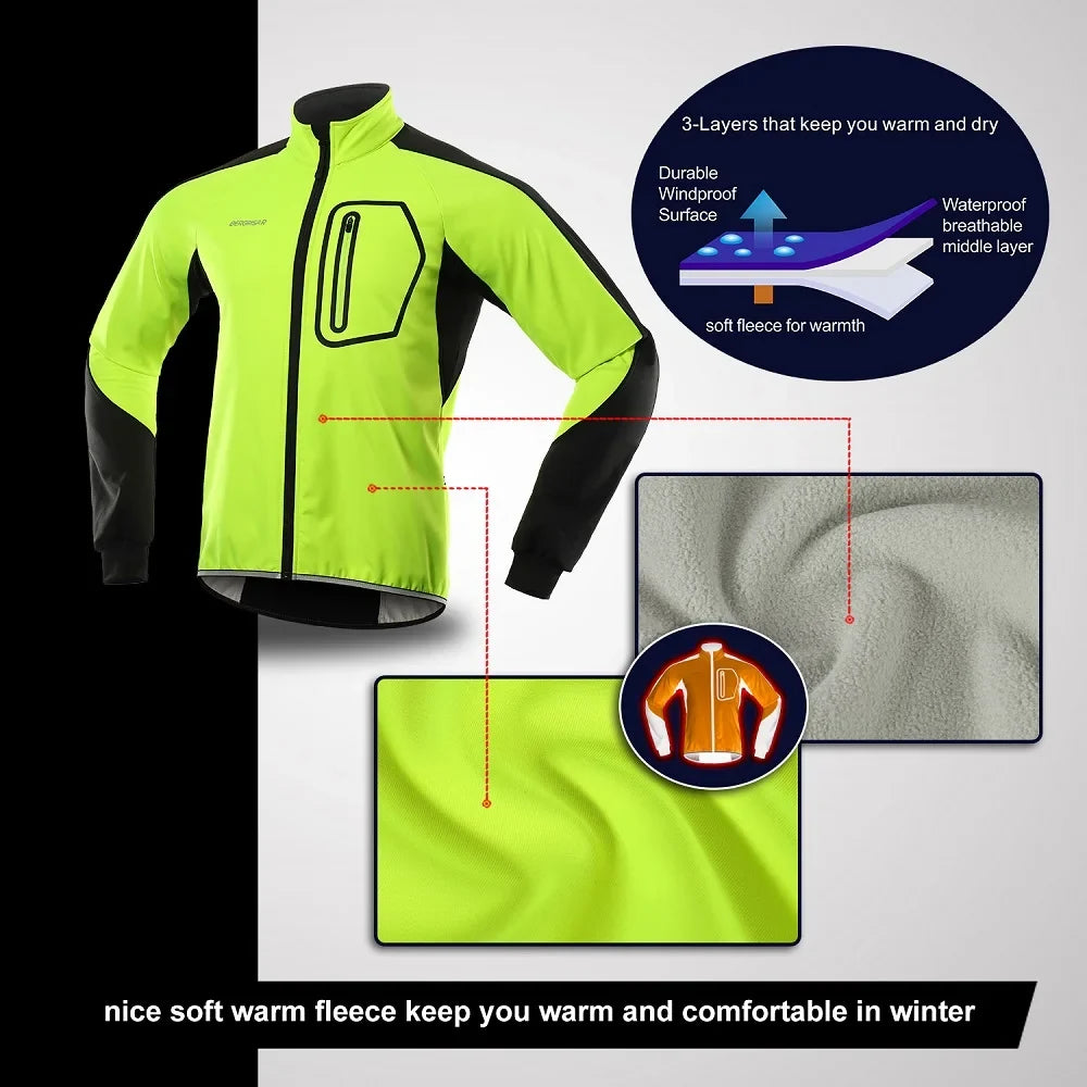 Men's Cycling Jacket Winter Thermal Jacket Softshell Windbreak Waterproof Bike Coat Bicycle Raincoat BG011