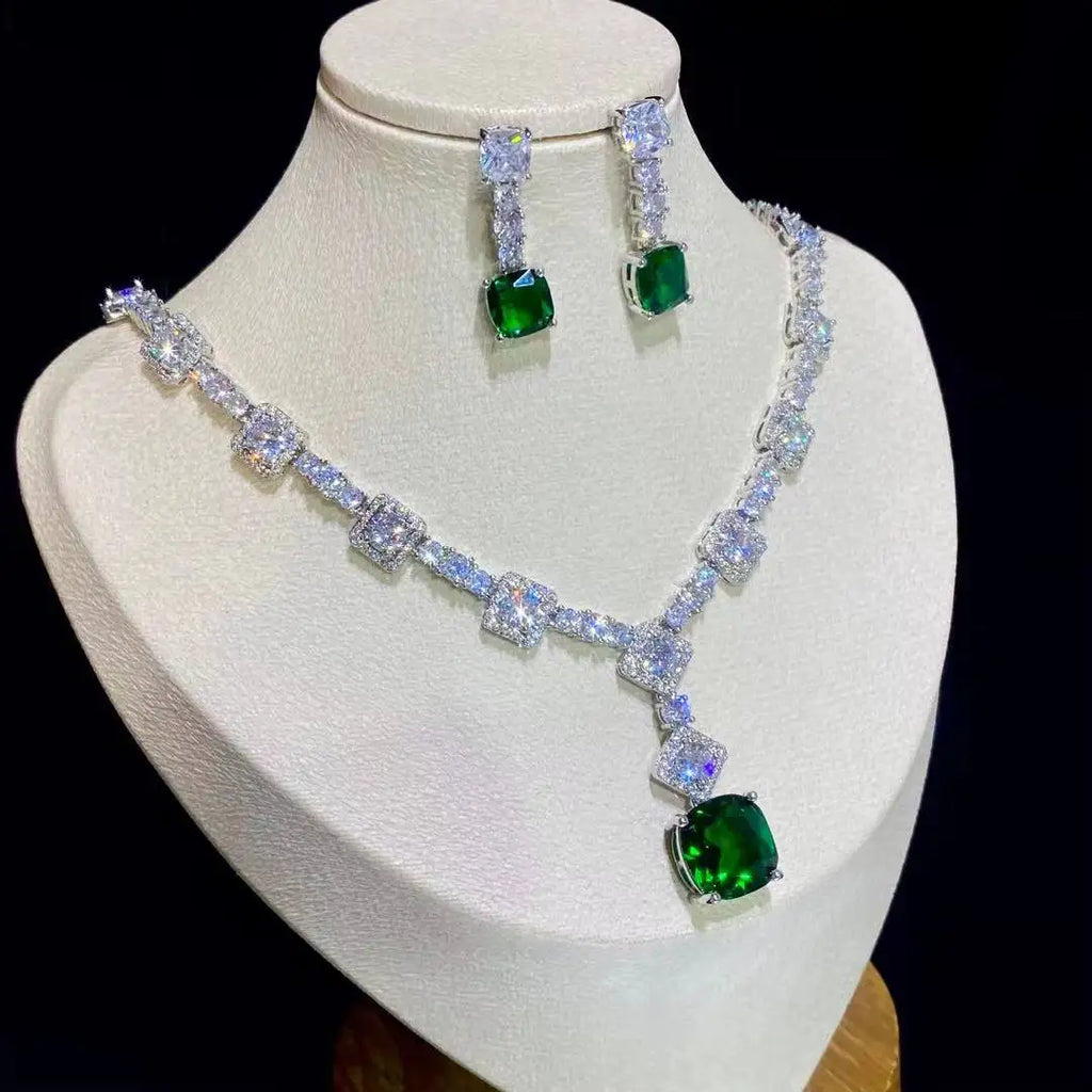 Square Bright Yellow and Green Color Drop Earrings Necklace For Women Jewelry Set  Bridal Wedding Accessories  X0185