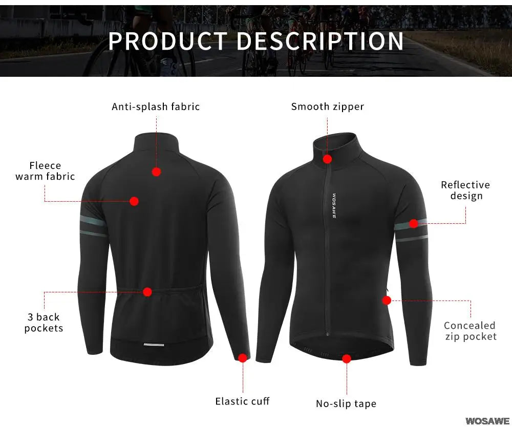 Men'sThermal Winter Cycling Jacket Fleece Lining Long Sleeve Jersey Windproof Running Riding Ciclismo Cycling Clothing