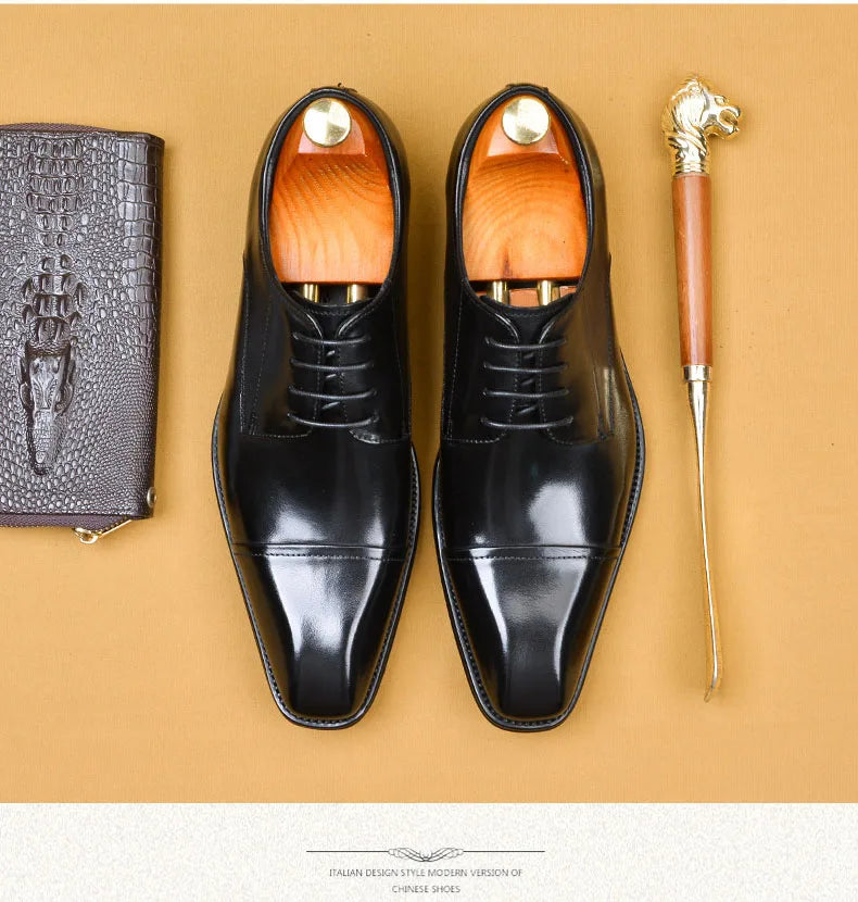 Brand Designer Men Dress Shoes Genuine Leather Lace Up Men's Shoe For Suit Black Office Party Formal Man Wedding Shoes