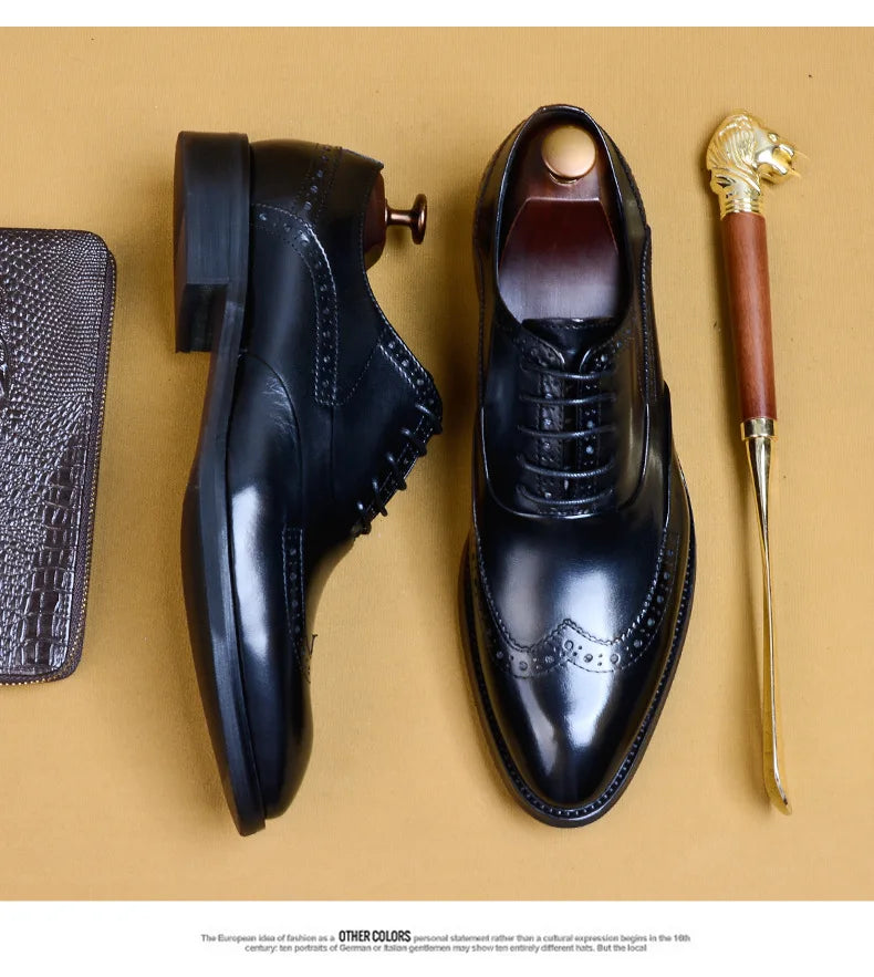 Full Grain Leather Men Retro Italian Design Men Brogues Genuine Leather Dress Shoes Handmade Wedding Shoes For Men