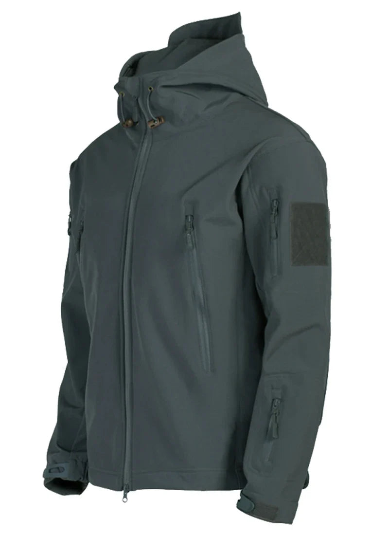 2024 New Fashionable Shark Skin Soft Shell Jacket Men's Tactical Windproof Waterproof Jacket Men's Jacket Hooded Jacket