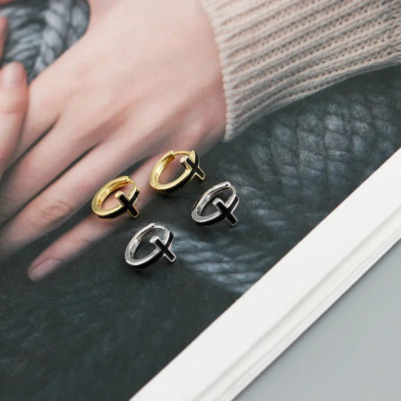 925 Sterling Silver Earring Colorful Dripping Oil Material Ear Ring Ear Buckle Rhombus Shape Trend Wild Girl Women Boy Ear Jewel