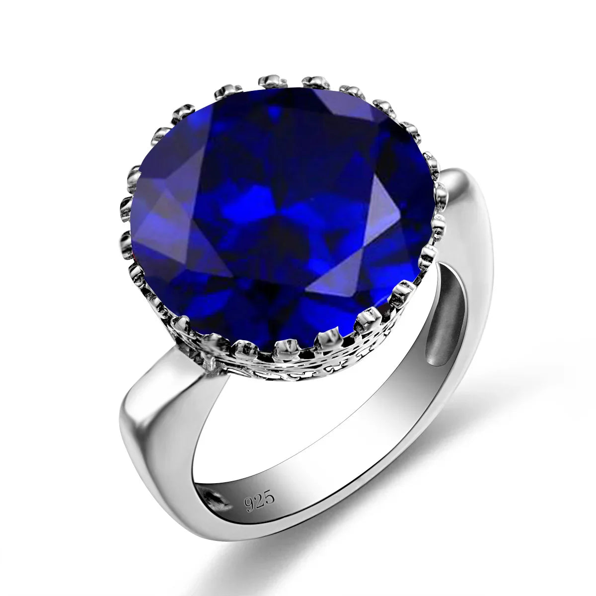 Vintage 100% 925 Sterling Silver 15ct Round Created Aquamarine Ring For Women Famous Branded Handmade Fine Jewelery 2024