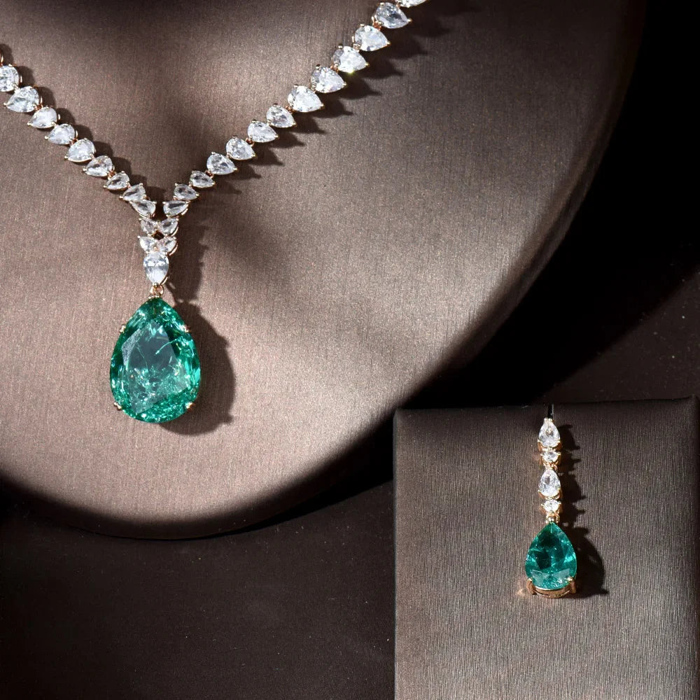 Luxury Shiny Water Drop Cubic Zirconia Necklace Earring Set for Women High Quality Fashion Party Wedding Jewelry N-1019