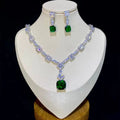 Square Bright Yellow and Green Color Drop Earrings Necklace For Women Jewelry Set  Bridal Wedding Accessories  X0185