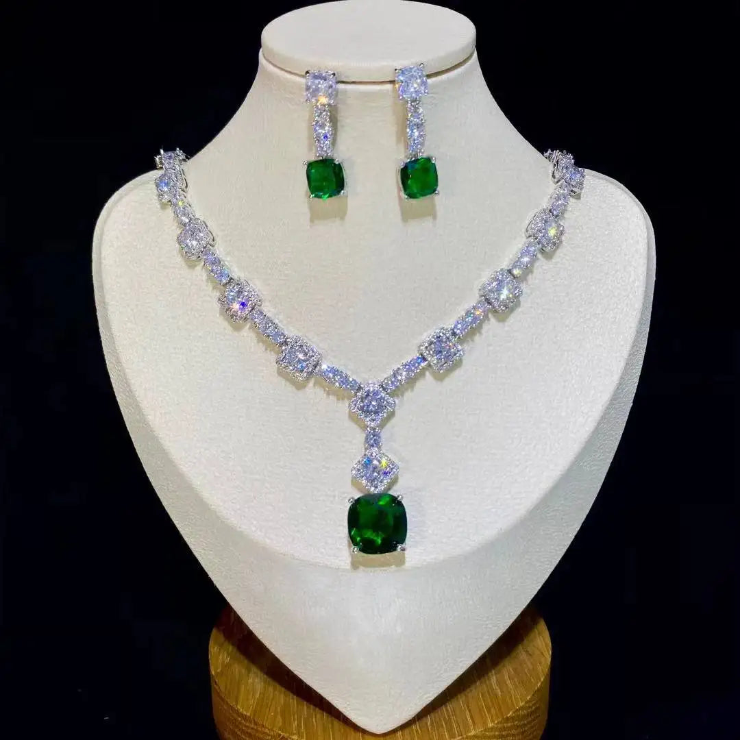 Square Bright Yellow and Green Color Drop Earrings Necklace For Women Jewelry Set  Bridal Wedding Accessories  X0185