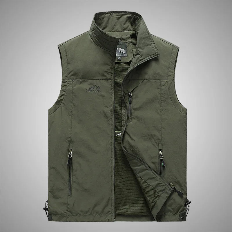 Spring New Men Waistcoat Outdoor Leisure Solid Color Vest Young Middle-aged Photography Fishing Casual Vest Jacket Male