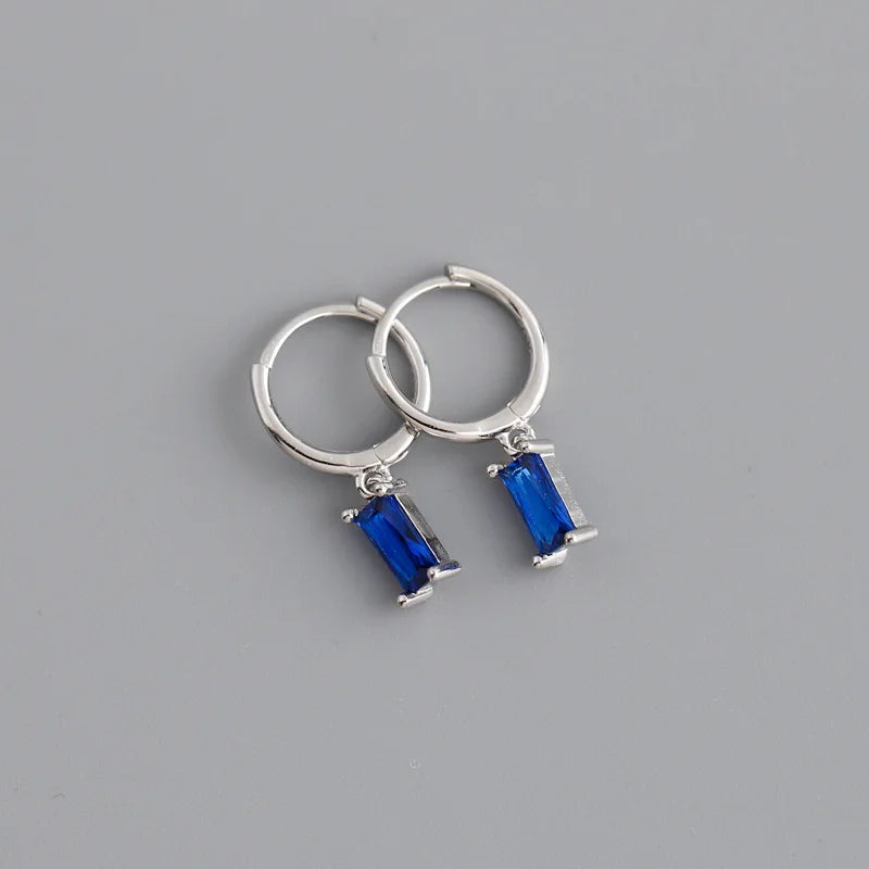 925 Sterling Silver Colorful Square Shiny Zircon Beads Piercing Stud Earrings for Women Fashion Gothic Exquisite Jewelry