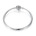 925 Sterling Silver Pink Heart Bangle & Bracelet Pave Setting CZ Snake Chain for Women Pendant Charm Bead DIY Jewelry