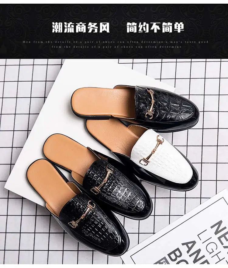 Italian Half Shoes For Men Leather Mens Casual Shoes Loafers Slippers Coiffeur Luxury Designer Man Slide Slipper Buty Meskie
