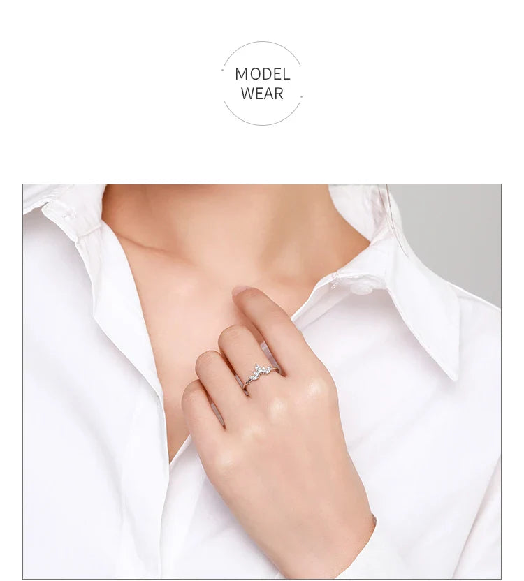 أزياء 925 فضة استرلينية بسيطة تاج خاتم الاصبع أنيقة خواتم الزركون الشفافة للنساء الفتيات اكسسوارات الحفلات والمجوهرات