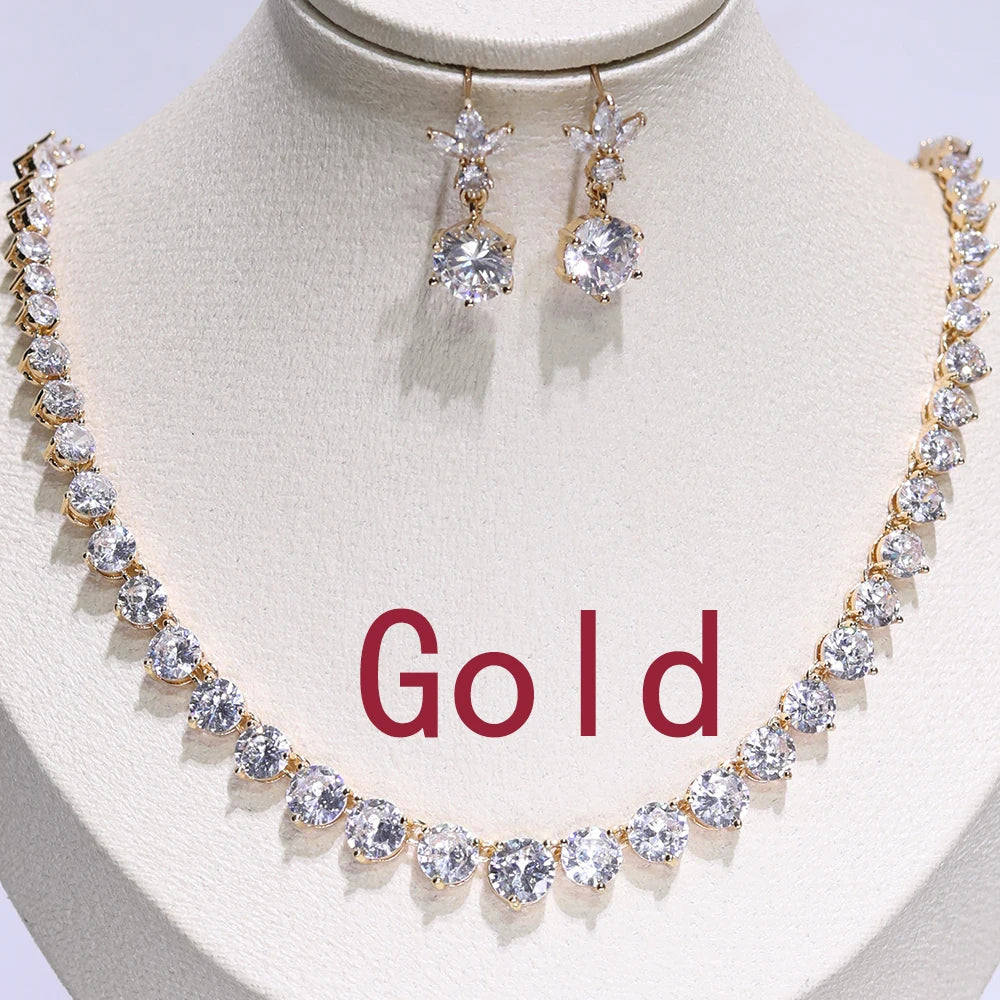 Fashion Water Drop Necklace A Necklace Set Composed Of Different Sizes Of Cubic Zirconia, Used For Party Wedding Jewelry