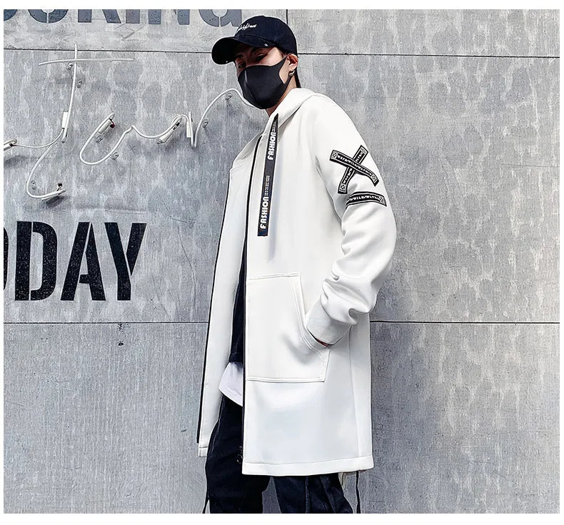 New Men Streetwear Black Jackets And Coats Hip Hop Harajuku Hooded Men's Windbreaker Overcoat Mens Clothing Outwear M-5XL