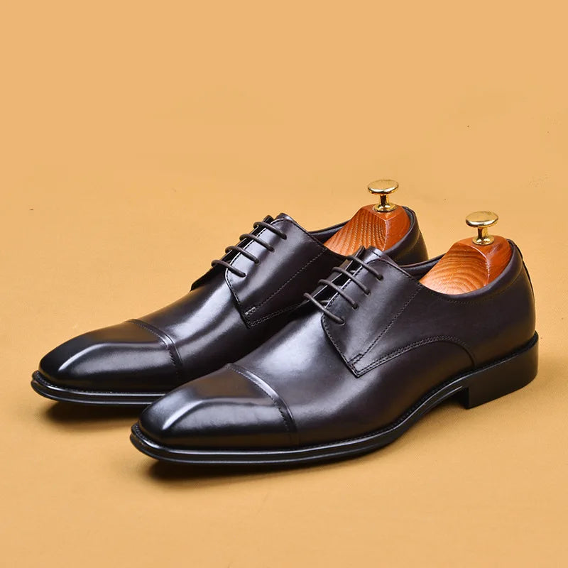 Brand Designer Men Dress Shoes Genuine Leather Lace Up Men's Shoe For Suit Black Office Party Formal Man Wedding Shoes