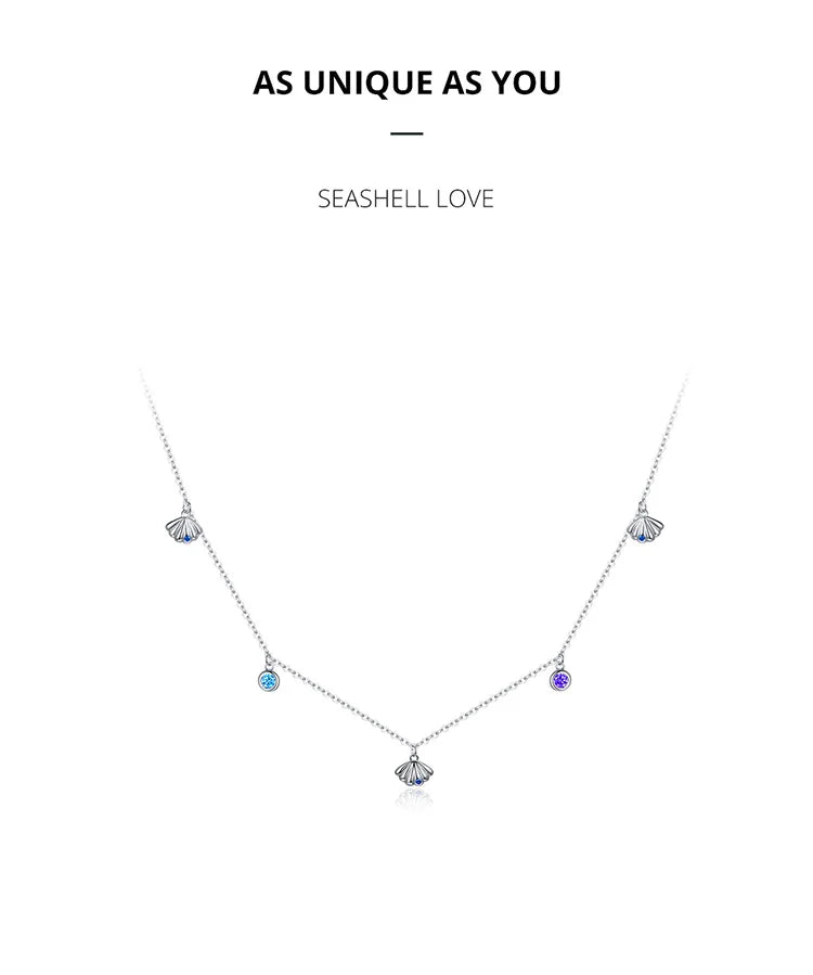 Authentic Silver Seashell Necklace 925 Sterling Silver Blue CZ Love Necklace Gift for Girl Statement Fine jewelry SCN454