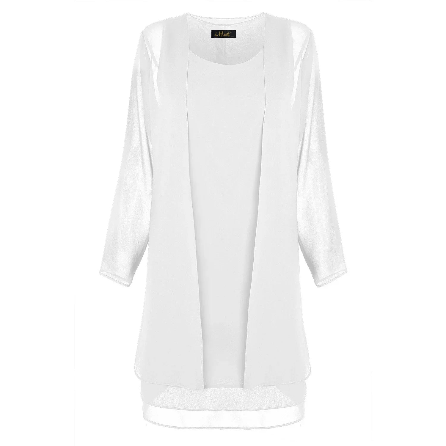 2 Pieces Chiffon Dress Set Women Casual Long Sleeve Solid Cardigan Dress Elegant Wedding Evening Party Dresses Clothing Vestidos