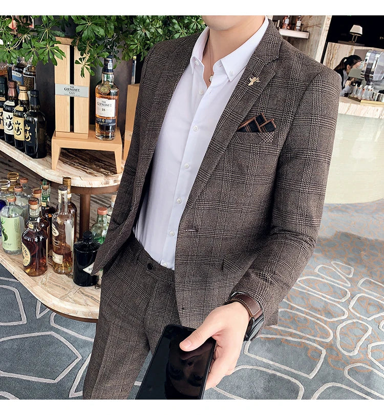 S-7XL Jacket + Pants / Luxurious High -end Brand Solid Color Men's Casual Business Slim Suit Two -piece Suit Groom Wedding Suit