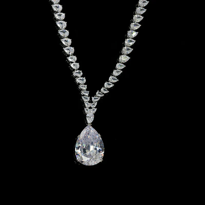 Luxury Shiny Water Drop Cubic Zirconia Necklace Earring Set for Women High Quality Fashion Party Wedding Jewelry N-1019
