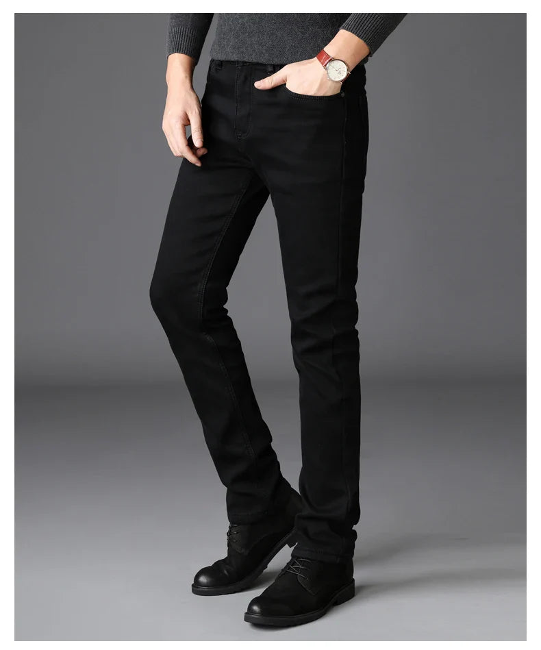2023 Men's Stretch Black Jeans Classic Style Business Fashion Pure Slim-fit Denim Pants Male Brand Casual Trousers