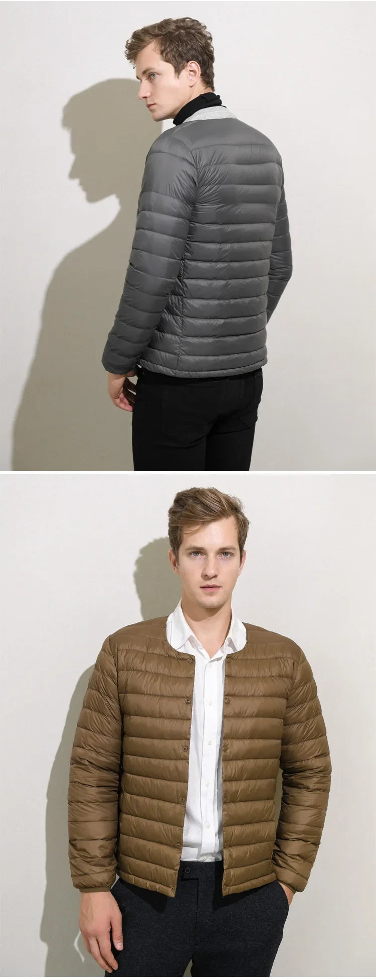 Matt Fabric Ultra Light Down Jacket Men V-neck Men's Down Jacket Slim Windproof Portable Lightweight Coat Warm Liner