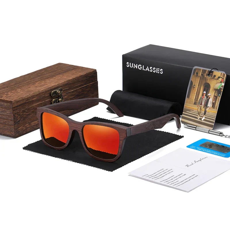 Natural Bamboo Wooden Sunglasses Handmade Polarized Glasses Mirror Coating Lenses Eyewear With Gift Box