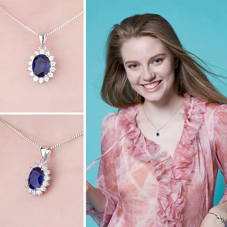 Princess Diana Created Blue Sapphire Ruby Simulated Emerald 925 Sterling Silver Pendant Necklace Women No Chain