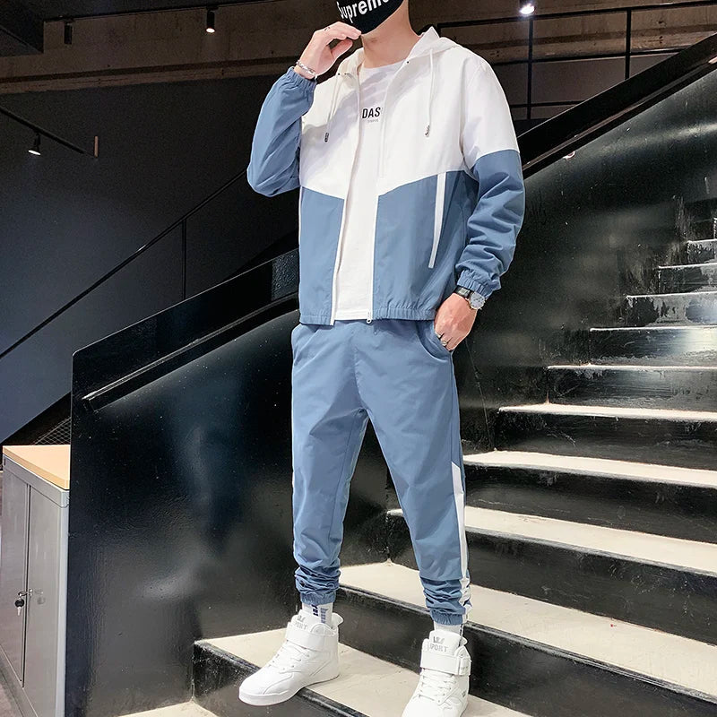 2026 Men Tracksuit Casual Joggers Hooded Sportswear Jackets And Pants 2 Piece Sets Hip Hop Running Sports Suit