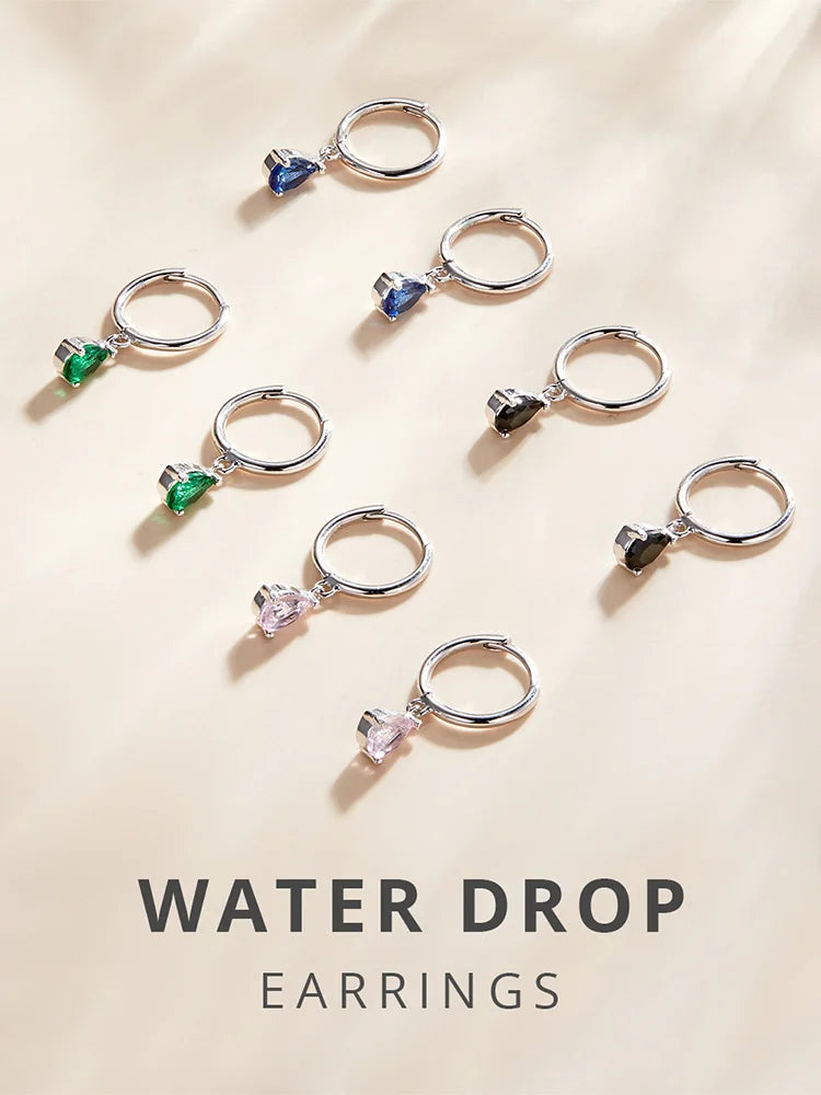 Silver Green Water Drop Earrings 925 Sterling Silver 4 Colors Drop Shape Earring for Women Statement  Jewelry
