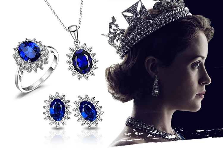 Princess Diana Created Blue Sapphire Ruby Simulated Emerald 925 Sterling Silver Pendant Necklace for WomenNo Chain