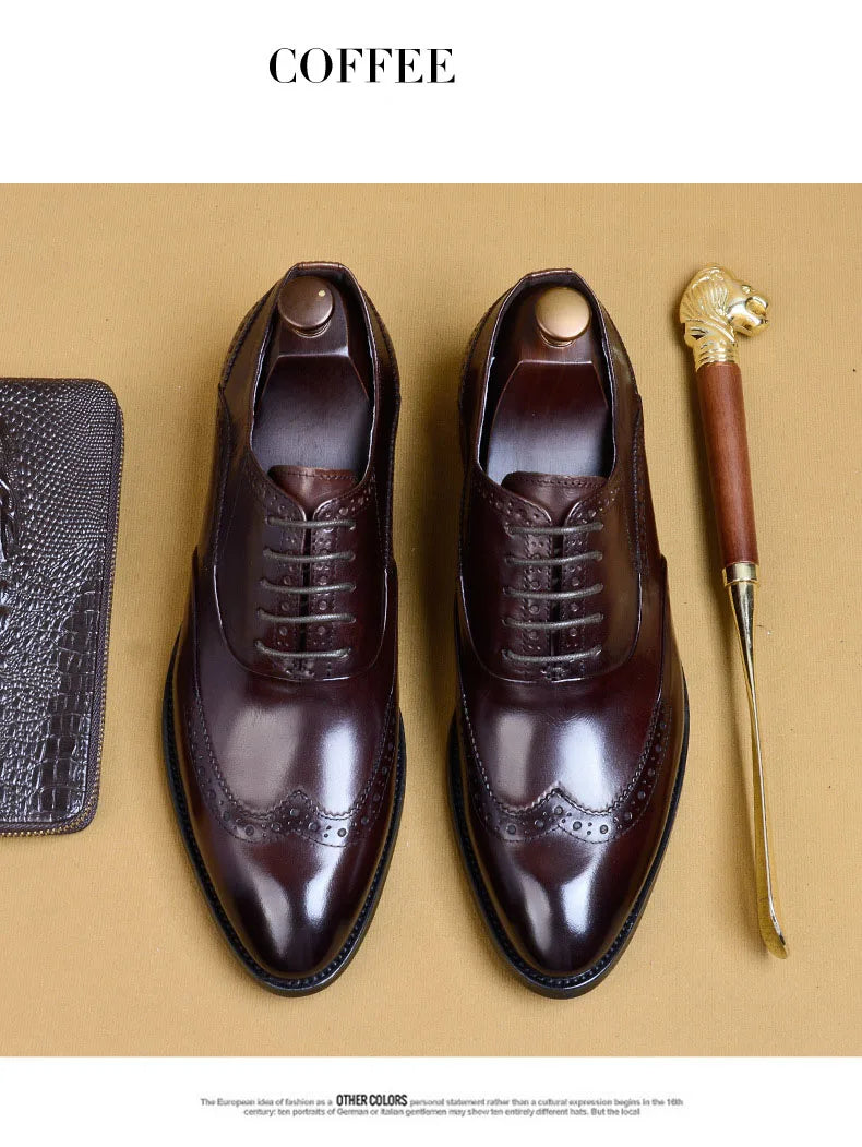 Full Grain Leather Men Retro Italian Design Men Brogues Genuine Leather Dress Shoes Handmade Wedding Shoes For Men