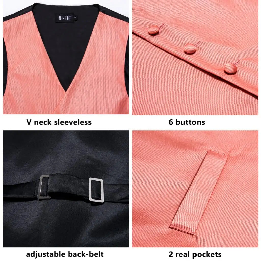 Fashion Silk Vest For Men Classic Gold Champane Yellow Waistcoat Jacket Tie Hankerchief Cufflinks Sets Dress Suit Wedding Hi-Tie