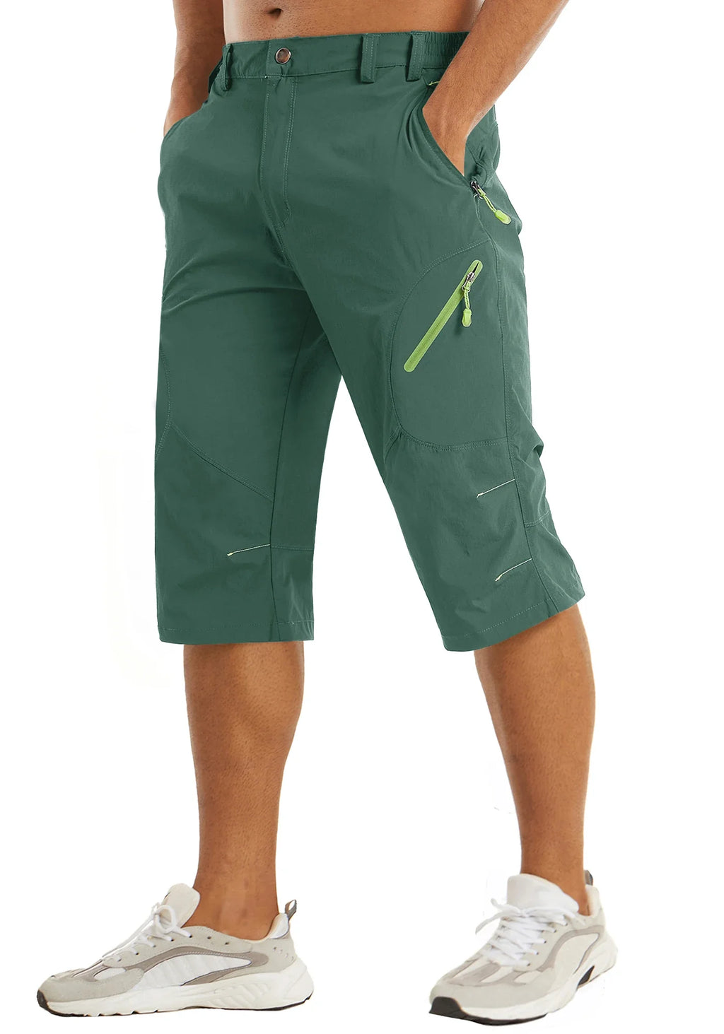 Below Knee Length Summer Waterproof Shorts Mens Quick Drying 3/4 Capri Pants Hiking Walking Sports Outdoor Nylon Shorts