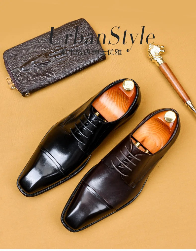 Brand Designer Men Dress Shoes Genuine Leather Lace Up Men's Shoe For Suit Black Office Party Formal Man Wedding Shoes